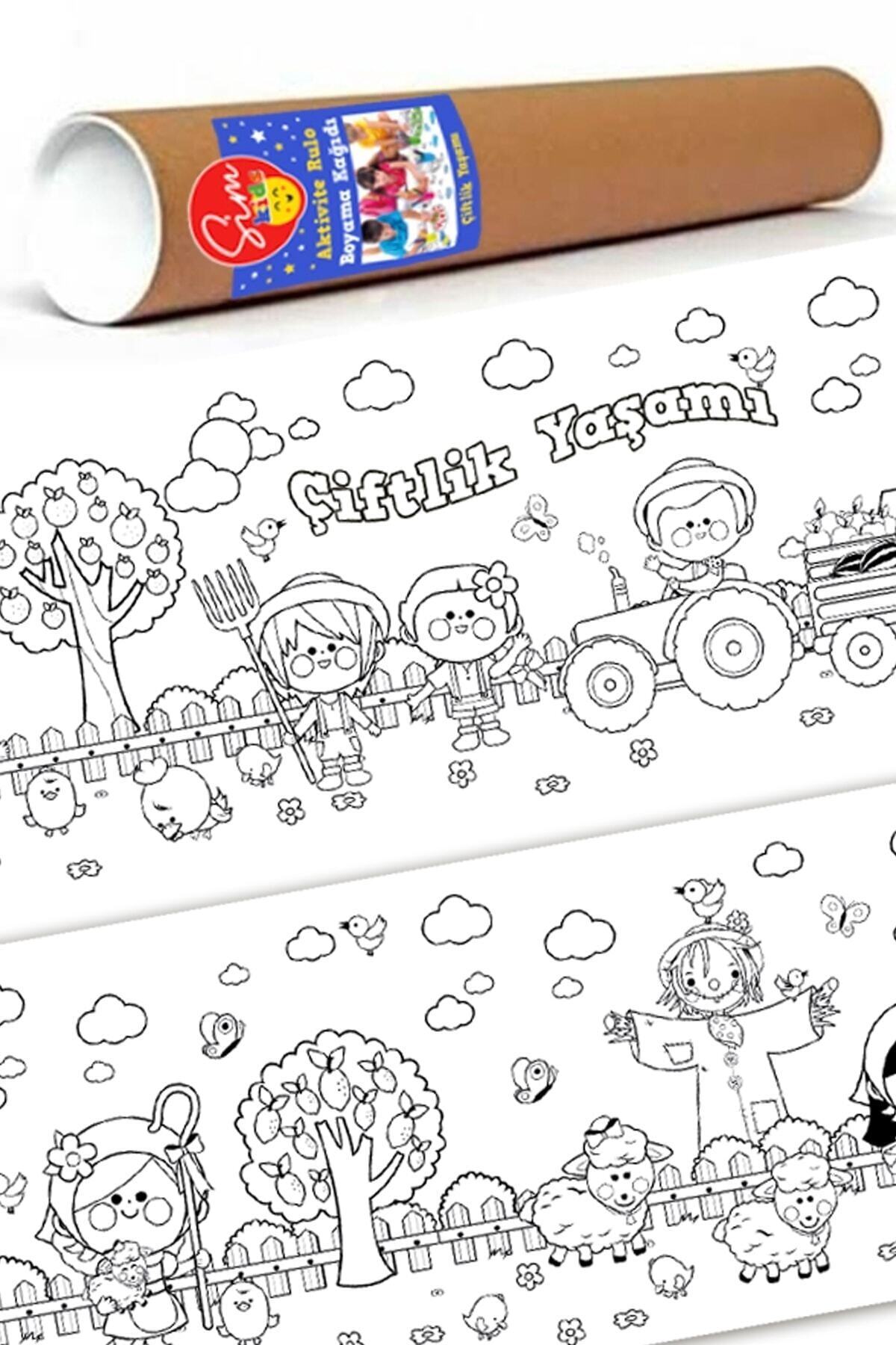 Sim Kids Çiftlik Tema Aktivite Rulo Boyama Kağıdı 60cm X 2,5 Metre