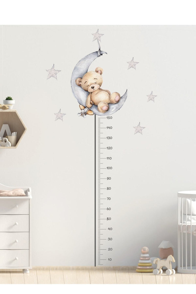 Sevimli Uykucu Ayıcık Boy Ölçer Duvar Sticker