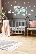Yeşil Pilot Tavşan Duvar Sticker Set Renkli - Sim23 -