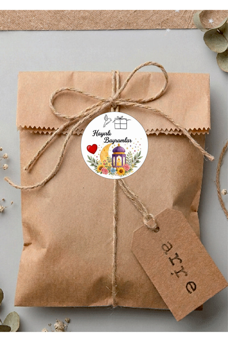 Hayırlı Bayramlar yazılı, Paketleme Kutularına Özel Tasarım Etiketler 4 cm Çapında 15 Adet Etiket