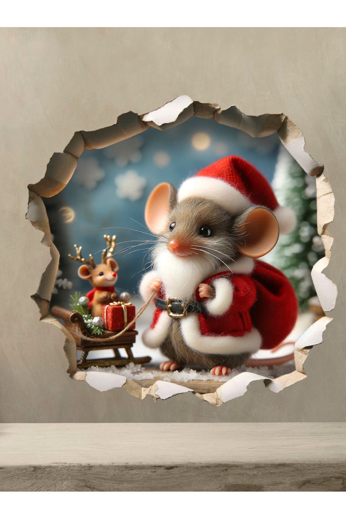 Yılbaşı Noel Kostümlü Sevimli Fare Yeniyıl Dekoratif Koridor Duvar Cam Kapı Sticker