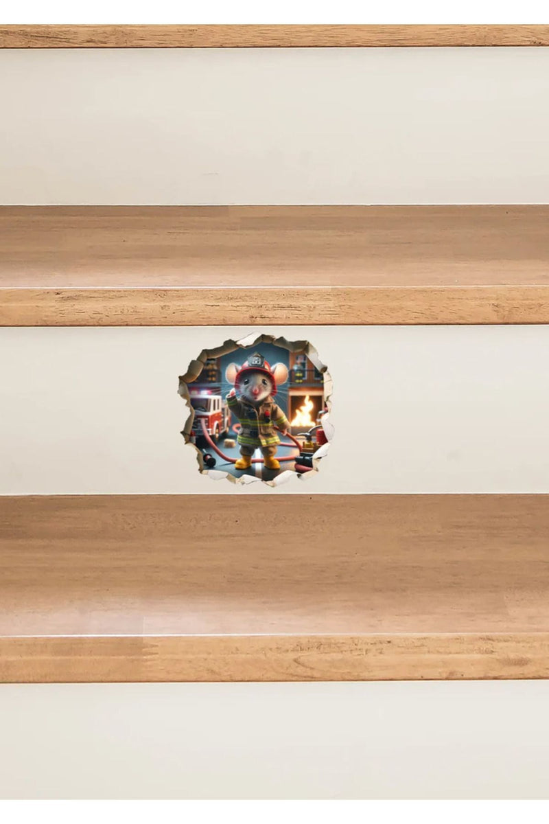 İtfaiyeci Sevimli Fare Koridor Cam Ev Dekorasyon Sticker