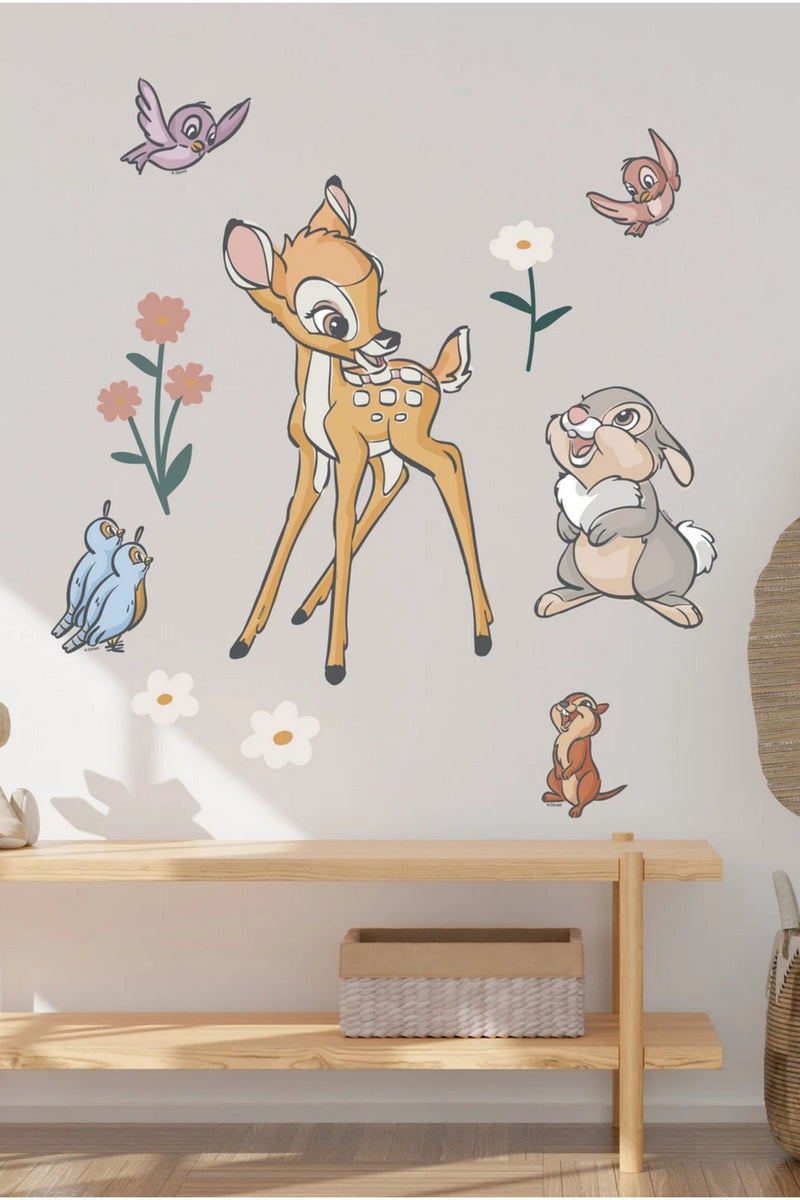 Sevimli Ceylan Tavşan Kuşlar ve Çiçekler Çocuk Odası Duvar Sticker Seti