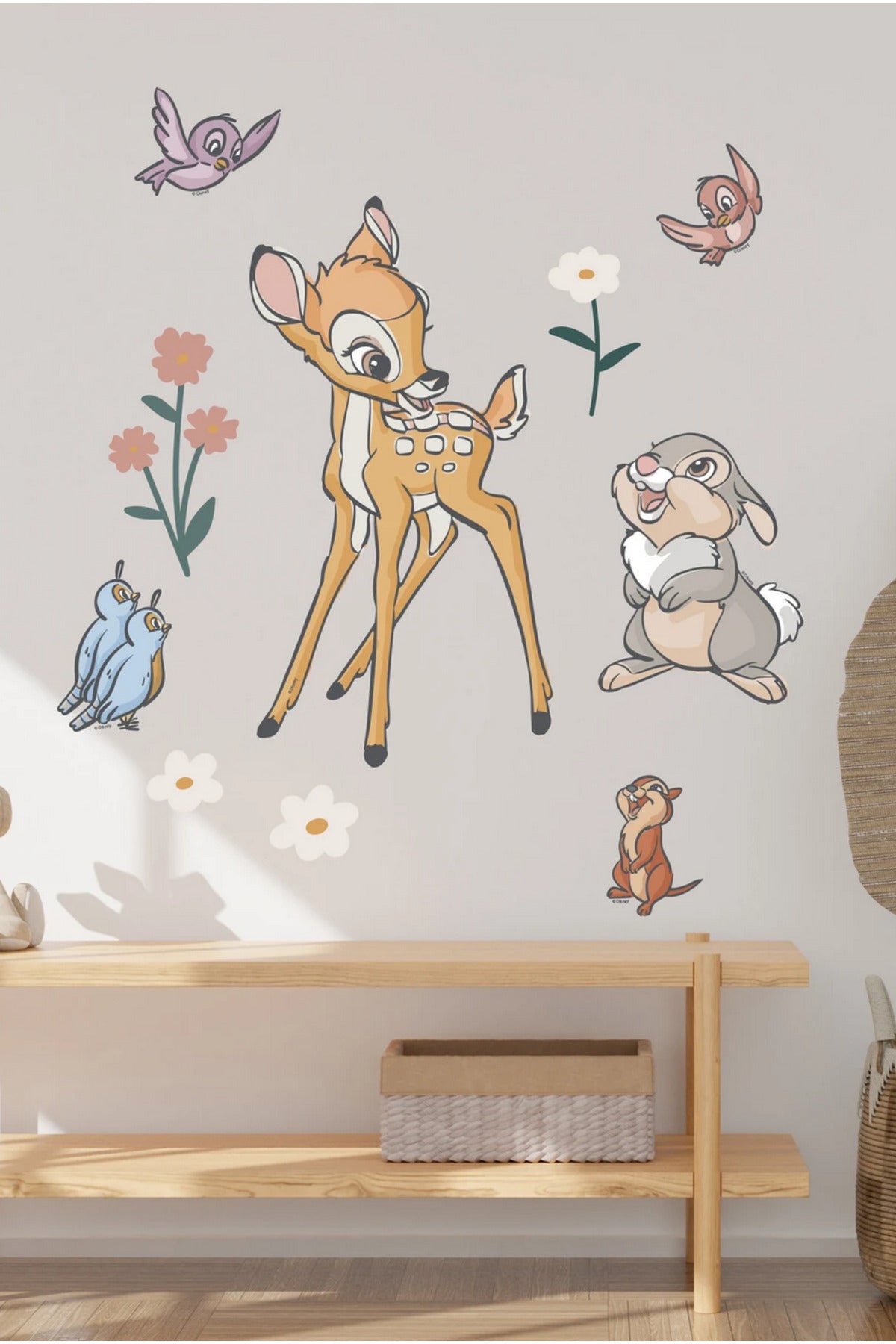 Sevimli Ceylan Tavşan Kuşlar ve Çiçekler Çocuk Odası Duvar Sticker Seti