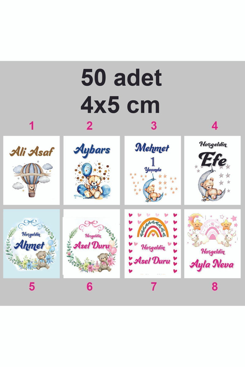 Kişiye Özel Kolonya Çikolata Özel Gün Etiketi Baby Shower Sticker 4x5 Cm 50 Adet