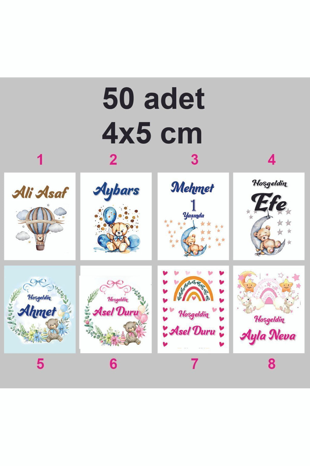 Kişiye Özel Kolonya Çikolata Özel Gün Etiketi Baby Shower Sticker 4x5 Cm 50 Adet