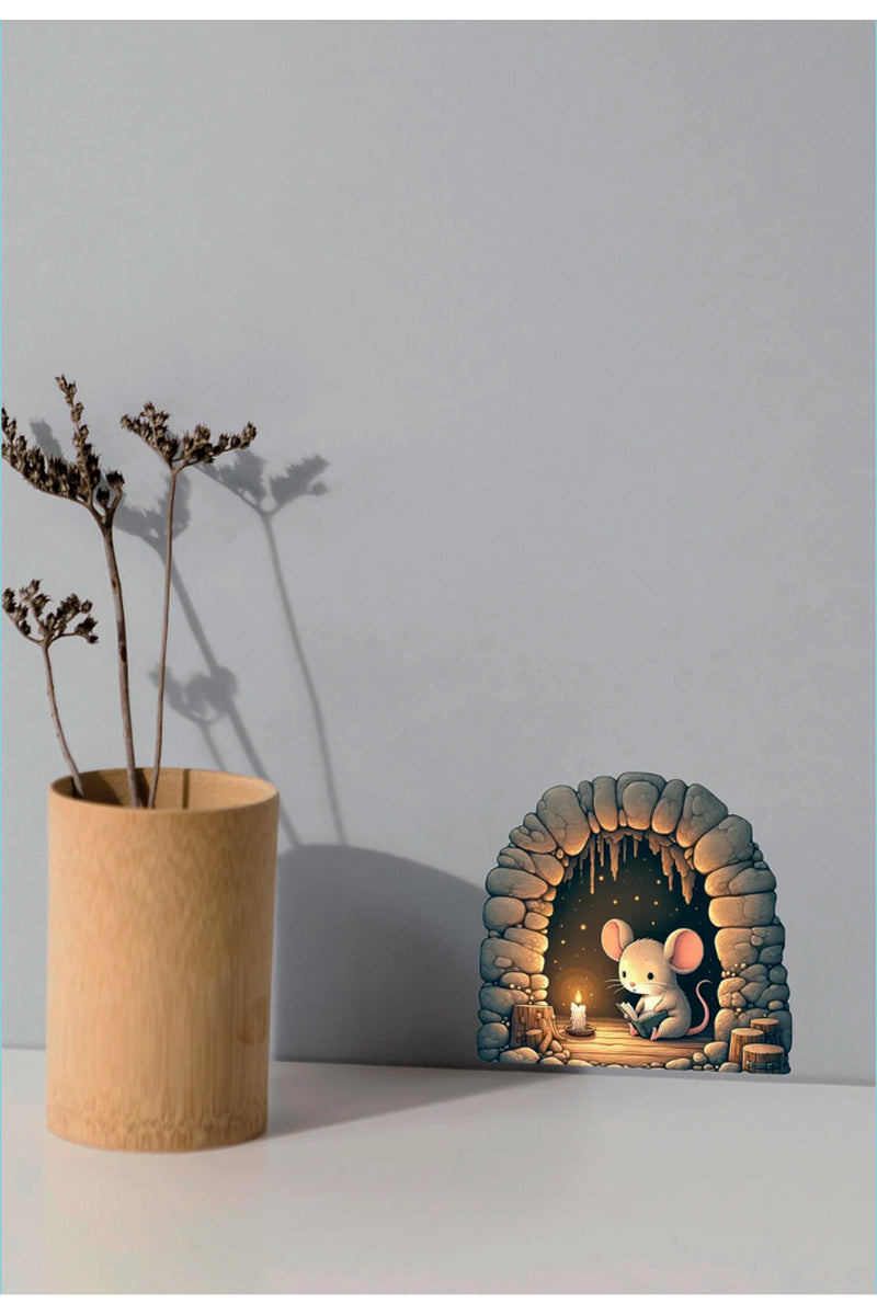 Dekoratif Kitap Okuyan Sevimli Fare Koridor Cam Ev Dekorasyon Sticker