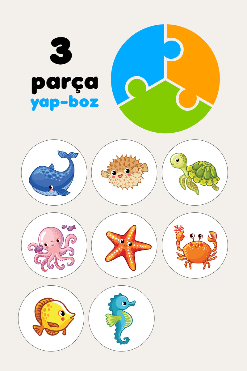 SimKids Deniz Canlıları Temalı 2+ Yap-boz Puzzle Dikkat Geliştiren Zeka Oyunu