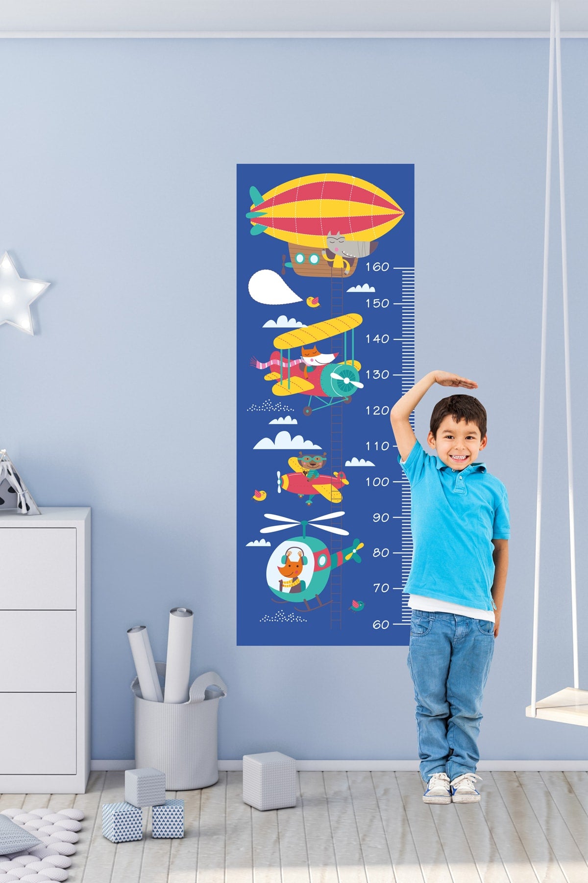 Hava Taşıtları Desenli Boy Ölçer Çocuk Odası Duvar Sticker - Sim629