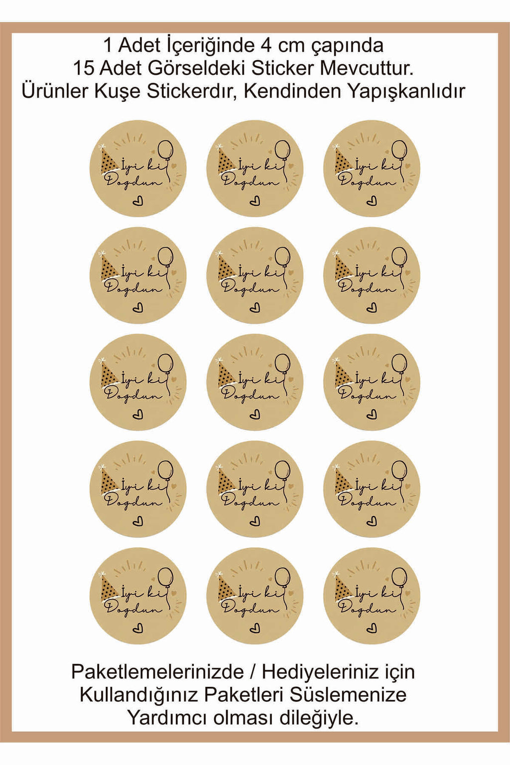 Doğum Günü tebrik sticker seti, 4x4 cm 15 adet Etiket seti