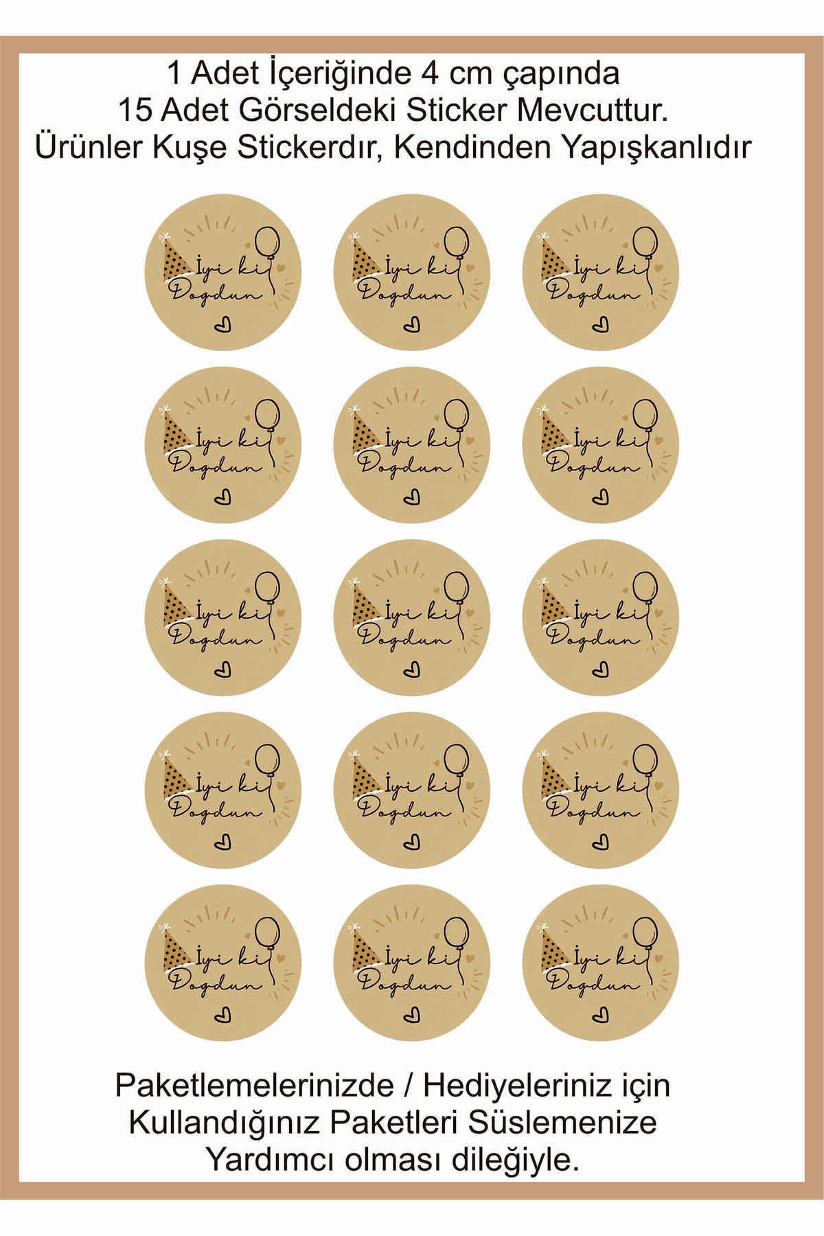Doğum Günü tebrik sticker seti, 4x4 cm 15 adet Etiket seti