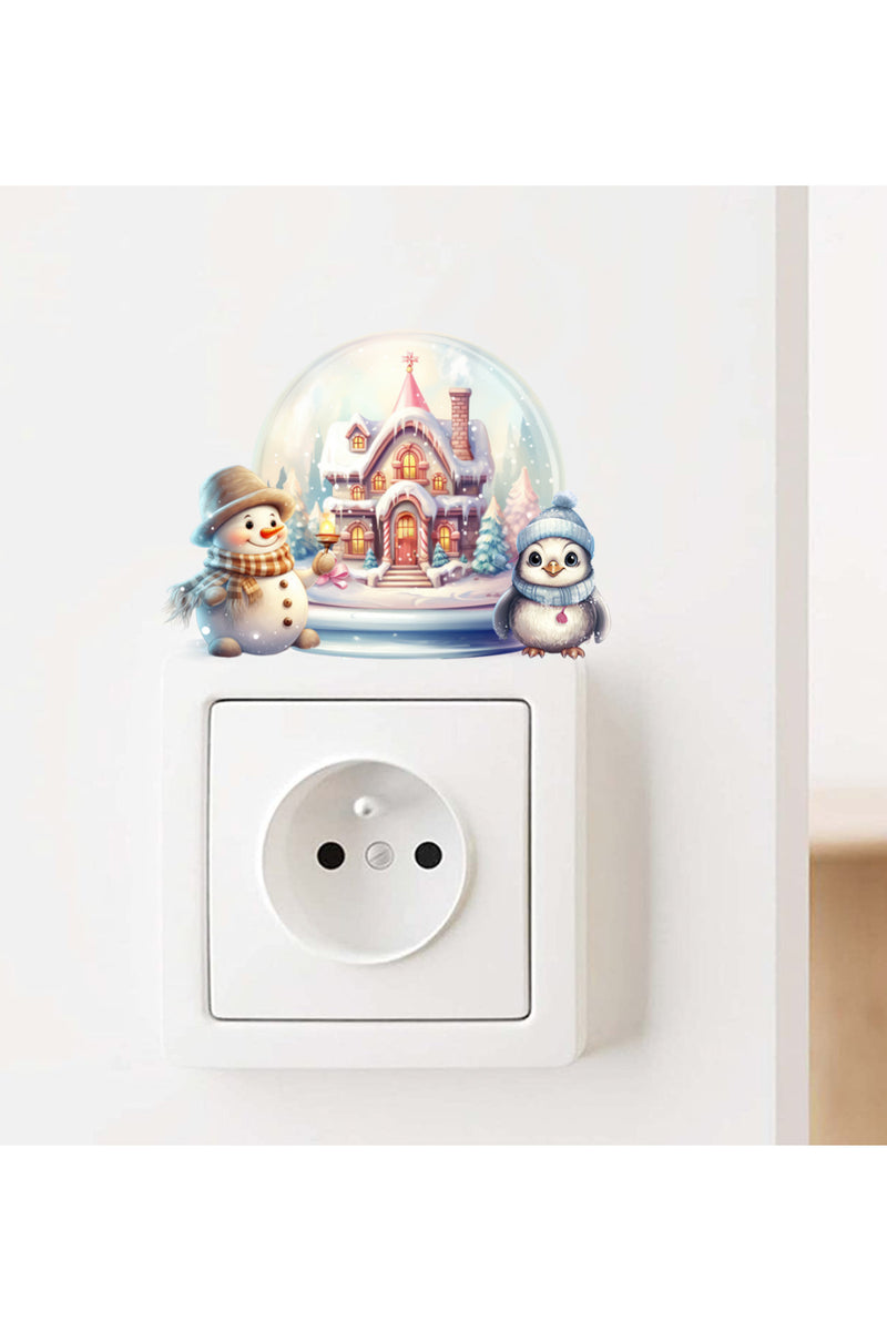 Priz Yeniyıl Kar Küresi Penguen ve Kardan Adam Dekoratif Priz Sticker