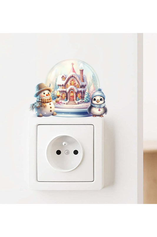 Priz Yeniyıl Kar Küresi Penguen ve Kardan Adam Dekoratif Priz Sticker