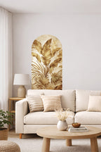 Soft Renk Oval Tropikal Yapraklar Arch Duvar Sticker Seti