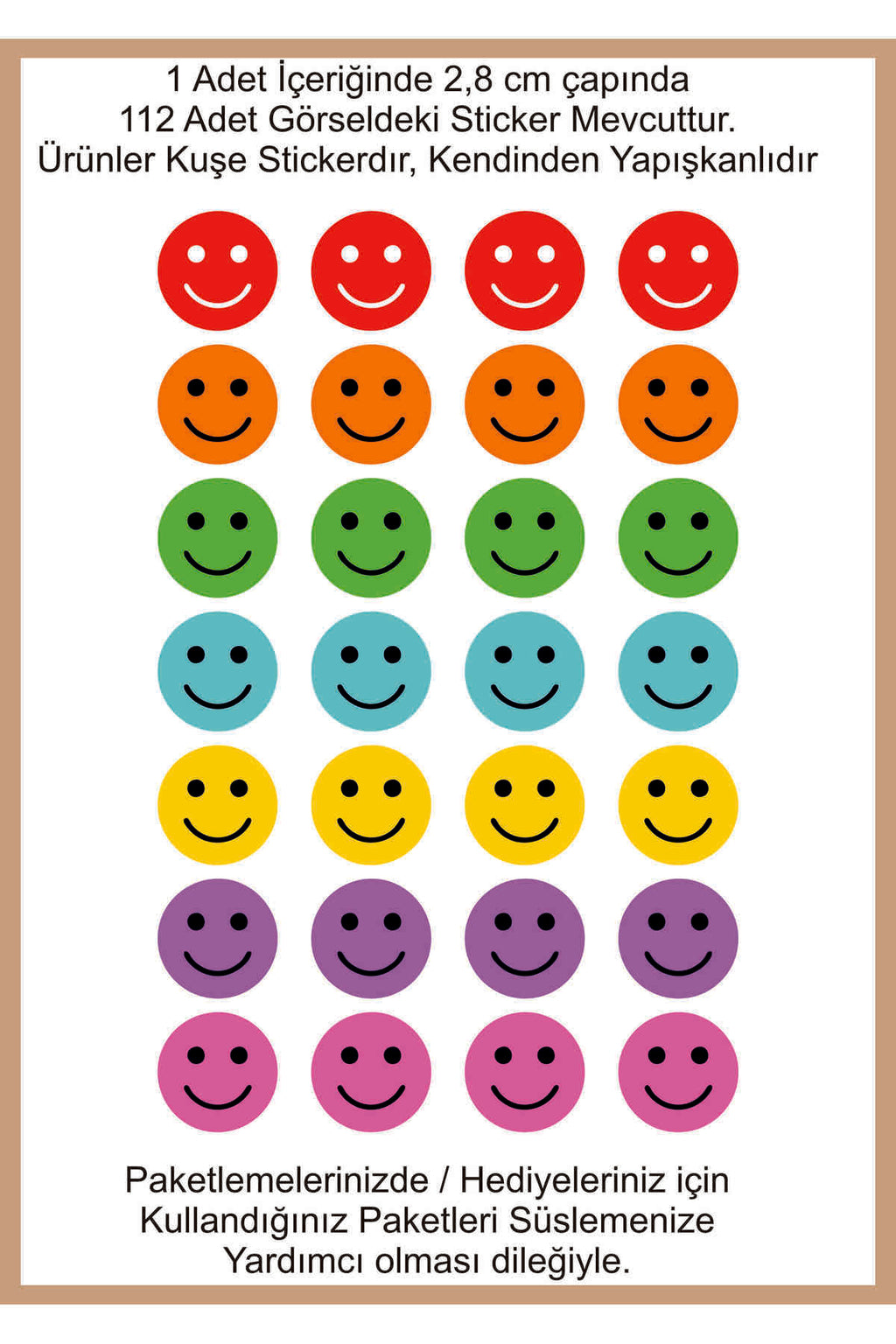 Paketlerinizi süslemenize Yardımcı gülen surat renkli emojiler Etiketi