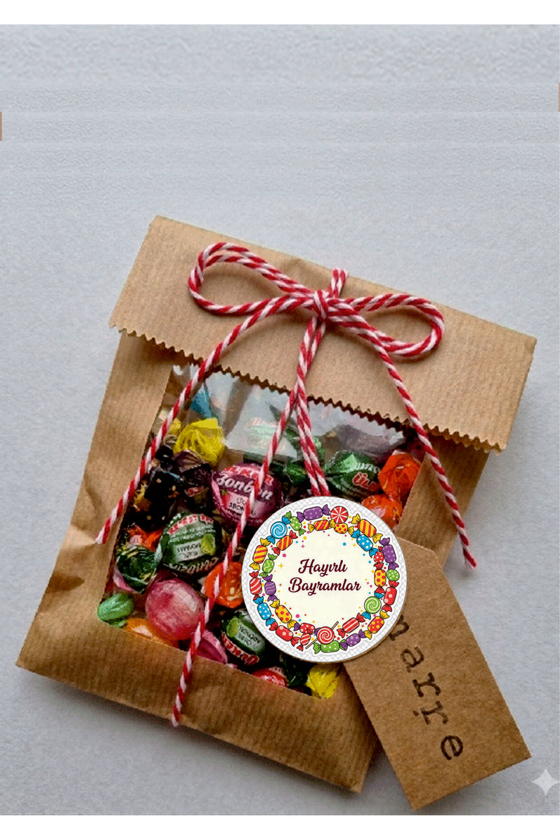 Hayırlı Bayramlar yazılı, Paketleme Kutularına Özel Tasarım Etiketler 4 cm Çapında 15 Adet Etiket