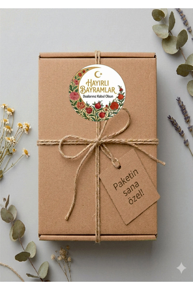 Hayırlı Bayramlar yazılı, Paketleme Kutularına Özel Tasarım Etiketler 4 cm Çapında 15 Adet Etiket