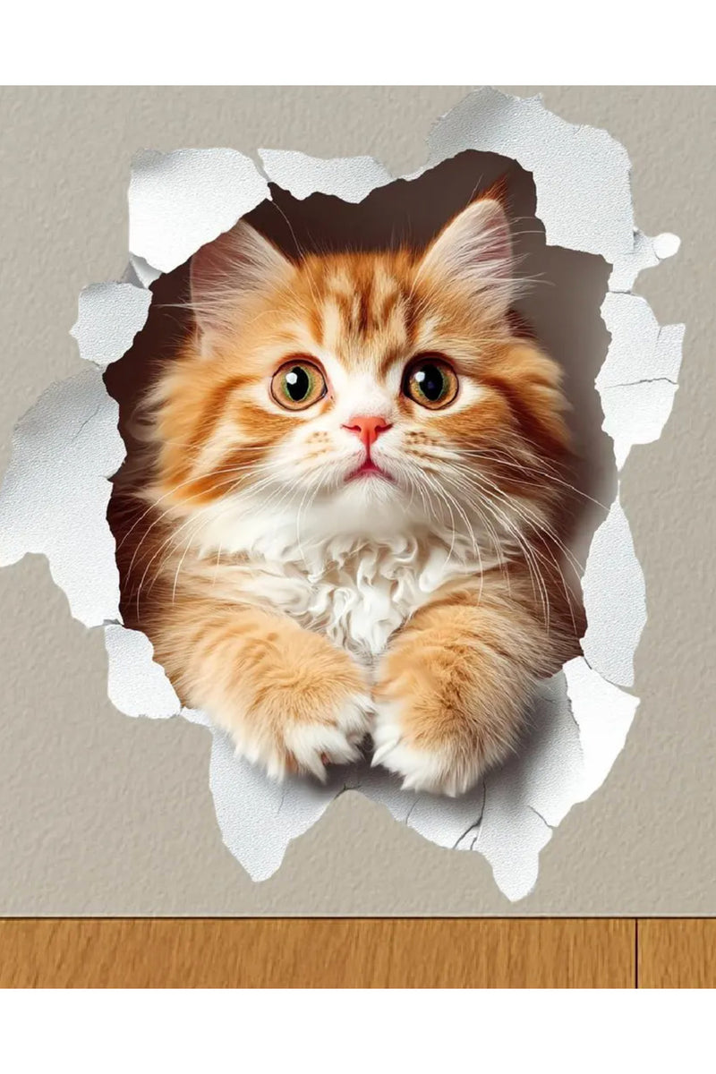 - Priz03 - Sarman Kedicik Kırık Duvar Yavru Kedi Dekoratif Priz Duvar Sticker
