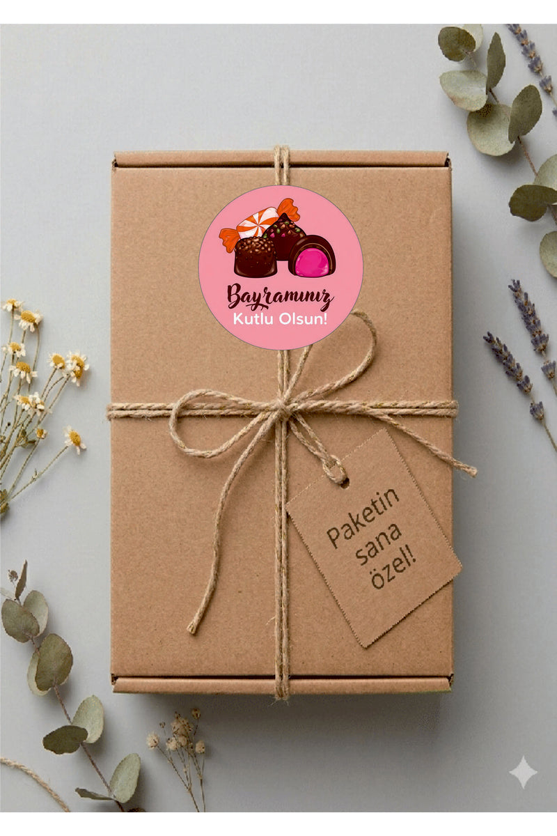 Bayramınız Kutlu Olsun yazılı, Paketleme Kutularına Özel Etiketler 4 cm Çapında 15 Adet Etiket