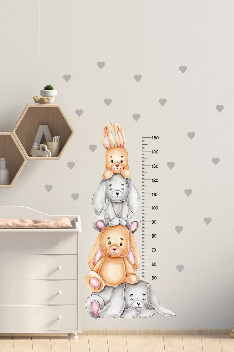 Neşeli Tavşan Kardeşler Boy Ölçer Duvar Sticker - Sim746