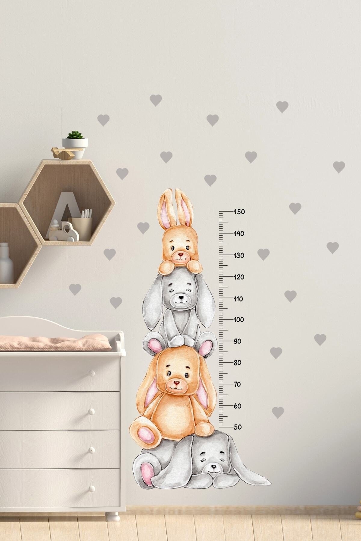 Neşeli Tavşan Kardeşler Boy Ölçer Duvar Sticker - Sim746