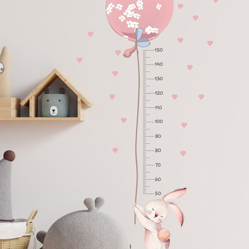 Balonlu Tavşan Boy Ölçer Duvar Sticker Seti