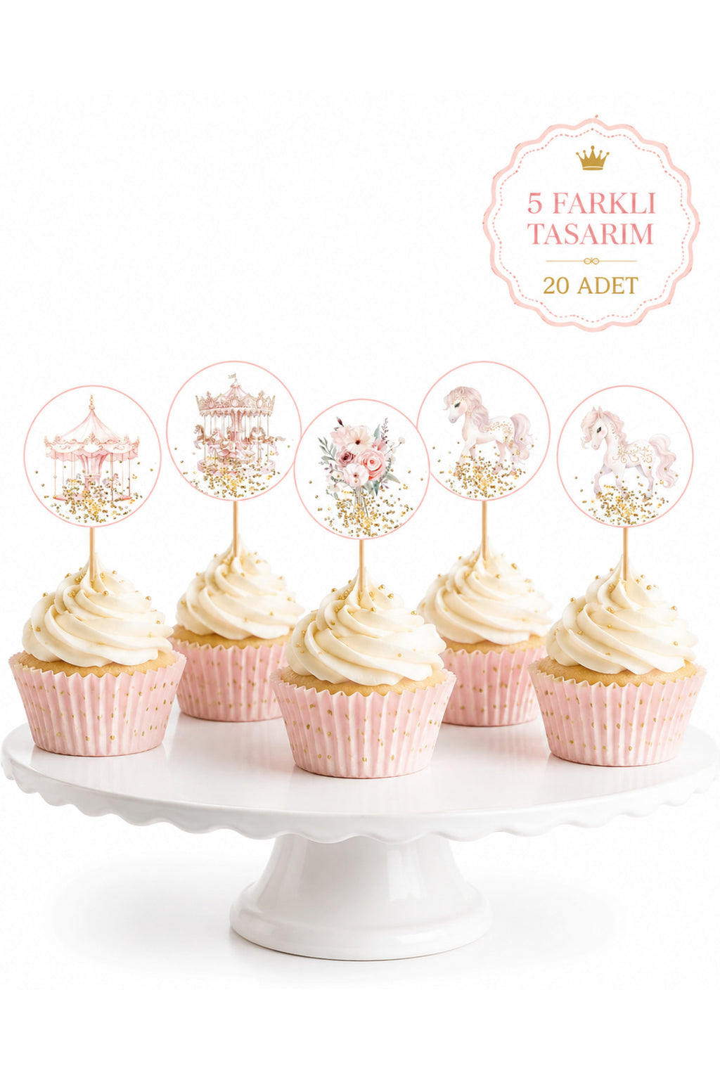 Parti Atlı Karınca Unicorn tema Kız çocuk doğum günü Kürdan Süsleri Cupcake Süsleri 20 adet