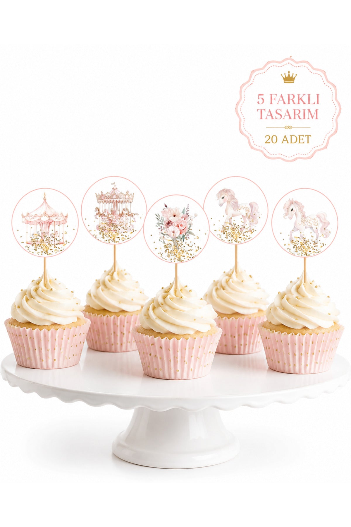 Parti Atlı Karınca Unicorn tema Kız çocuk doğum günü Kürdan Süsleri Cupcake Süsleri 20 adet
