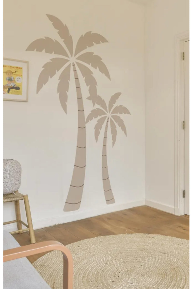 Boho Bej Renk Modern Tropikal Palmiye Ağacı Duvar Sticker Seti