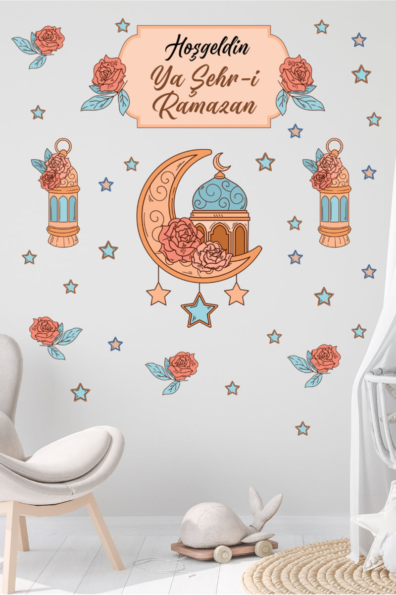 Ramazan Bayramı Hoşgeldin Ramazan Dekoartif Duvar Cam Kapı Sticker Seti