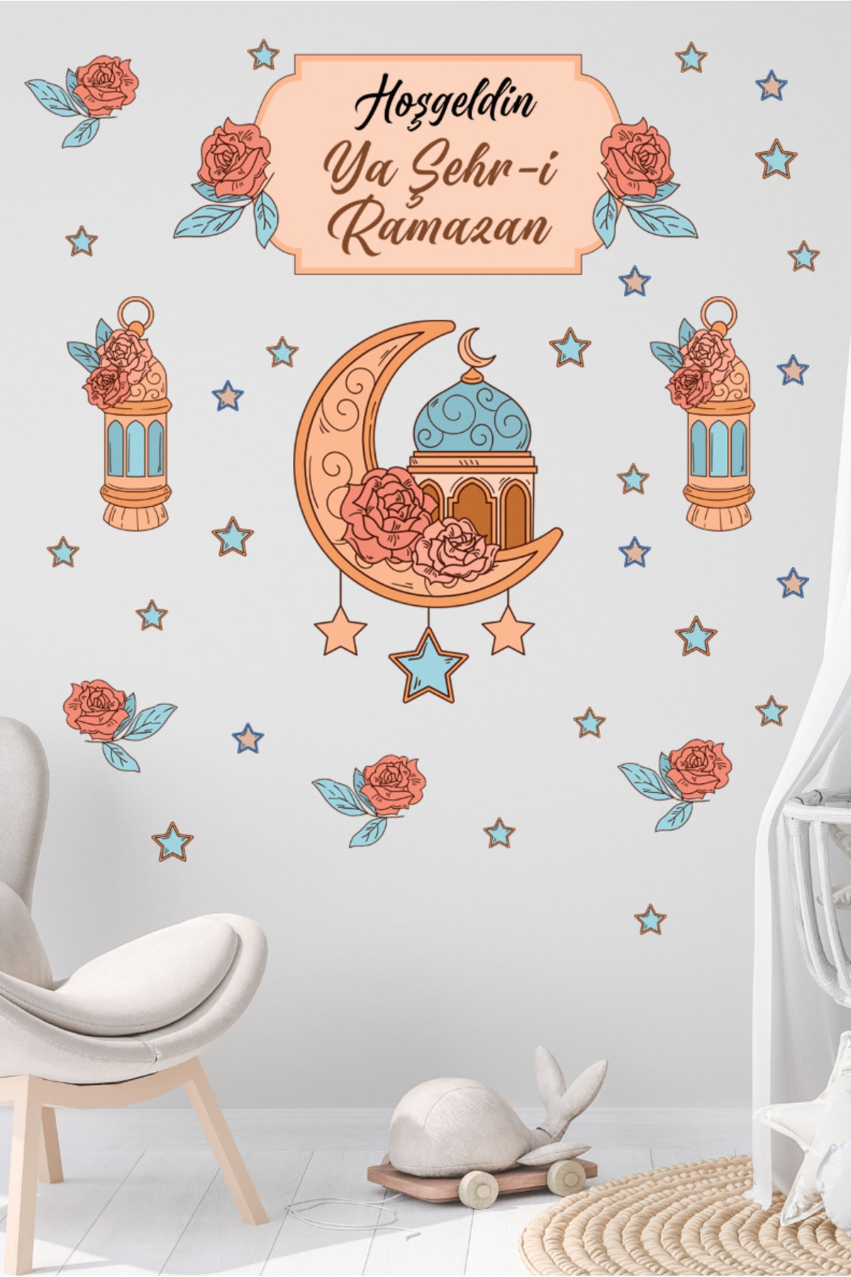 Ramazan Bayramı Hoşgeldin Ramazan Dekoartif Duvar Cam Kapı Sticker Seti