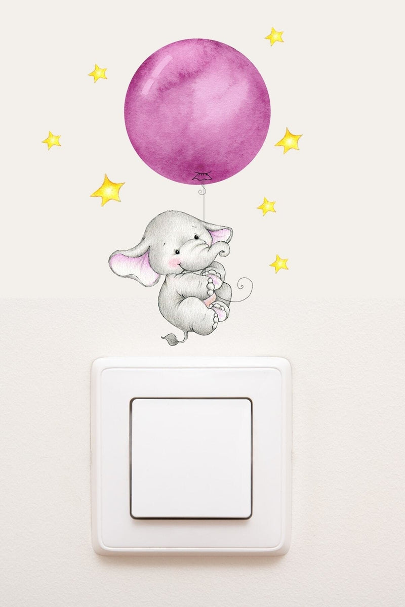 - Priz - Pembe Balonlu Fil Dekoratif Priz Sticker - Sim736