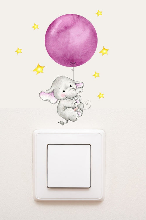 - Priz - Pembe Balonlu Fil Dekoratif Priz Sticker - Sim736