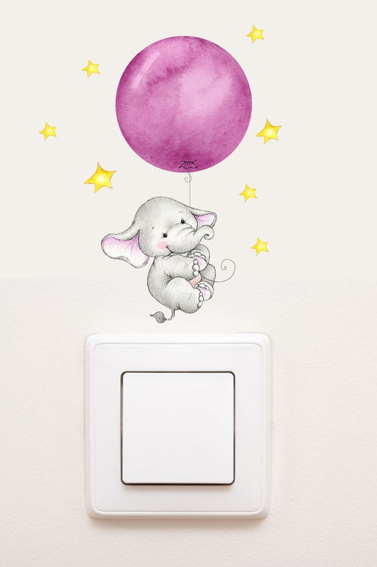 - Priz - Pembe Balonlu Fil Dekoratif Priz Sticker - Sim736