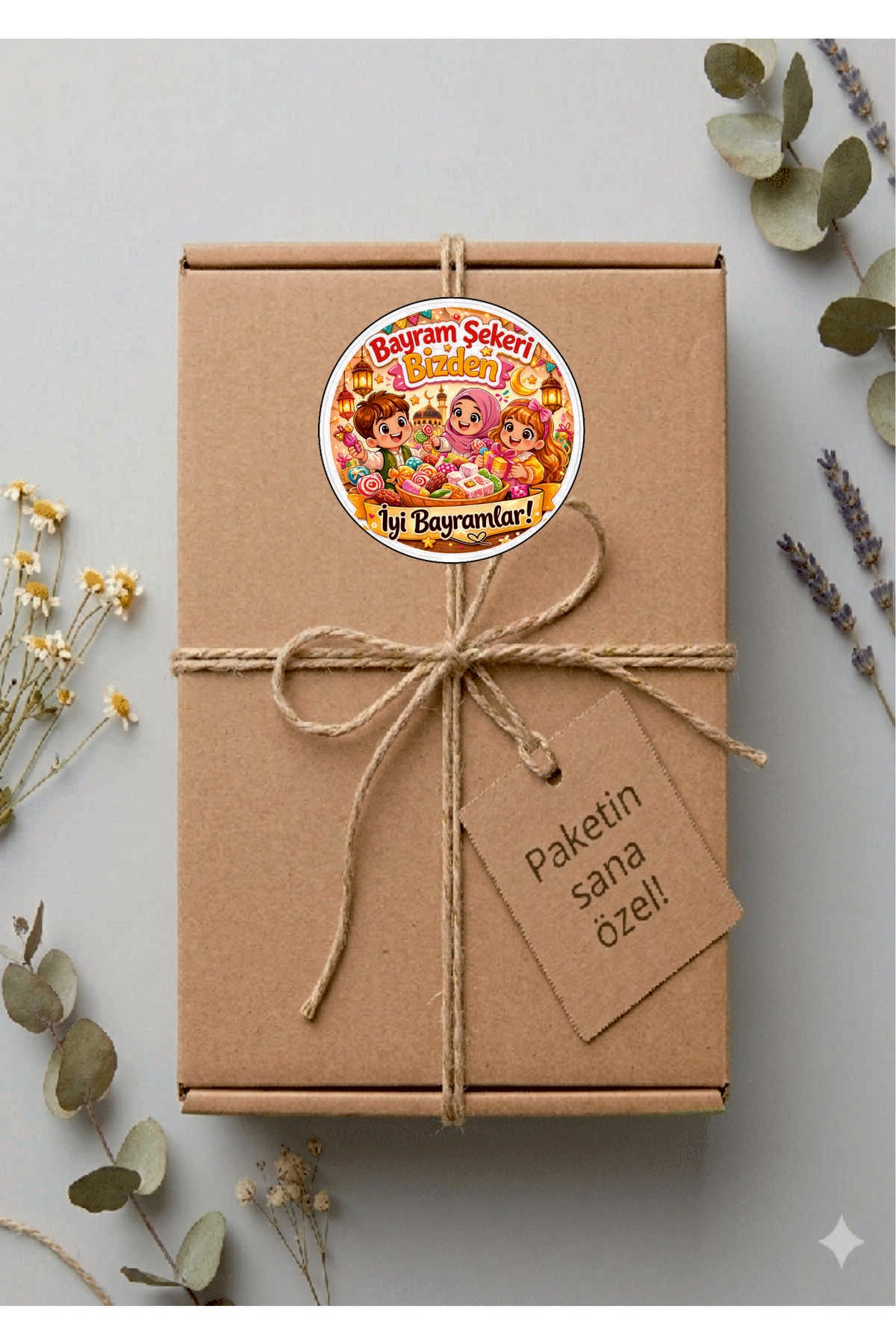 İyi Bayramlar yazılı, Paketleme Kutularına Özel Tasarım Etiketler 4 cm Çapında 15 Adet Etiket
