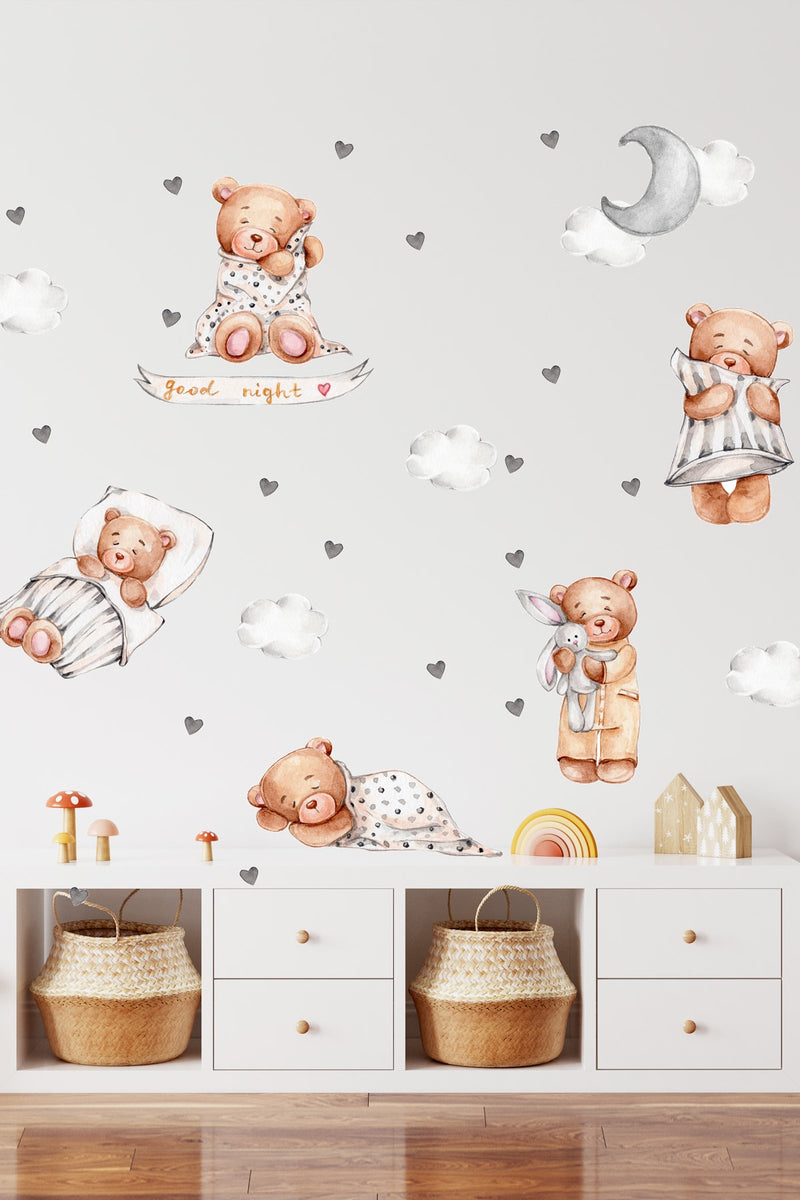 Sım377 Mega Boy Sevimli Ayıcıklar Iyi Uykular Çocuk Odası Duvar Sticker Seti