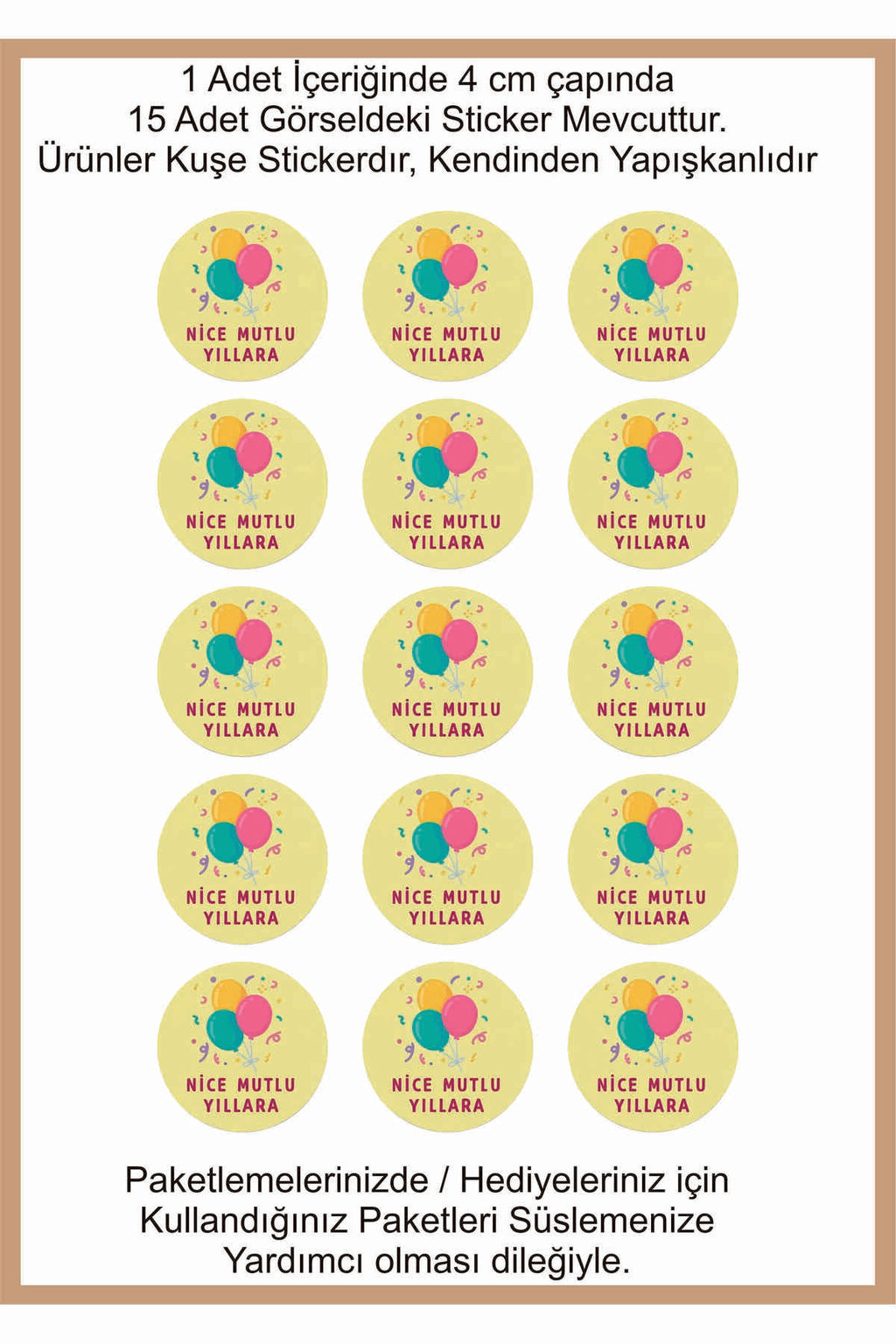 Doğum Günü tebrik sticker seti, 4x4 cm 15 adet Etiket seti