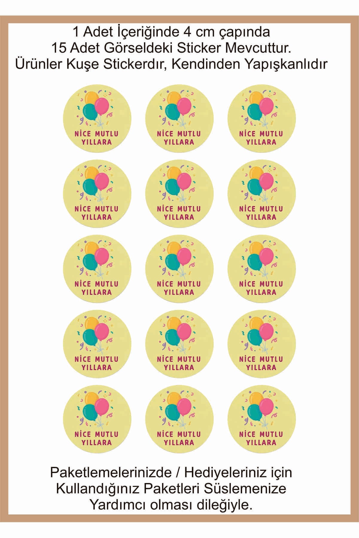 Doğum Günü tebrik sticker seti, 4x4 cm 15 adet Etiket seti