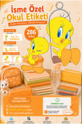 Tweety Okul Etiketi Kalem Defter Etiketi Özel İsim Yazılabilen Etiket 286 Adet İsim Etiketi