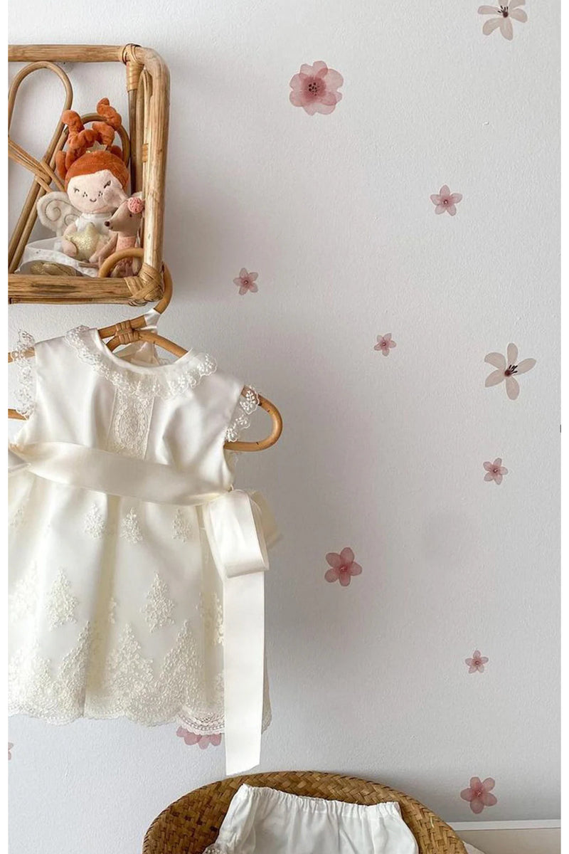 Toz Pembe Ve Bej Çiçekler Çocuk Odası Duvar Kapı Cam Sticker Seti