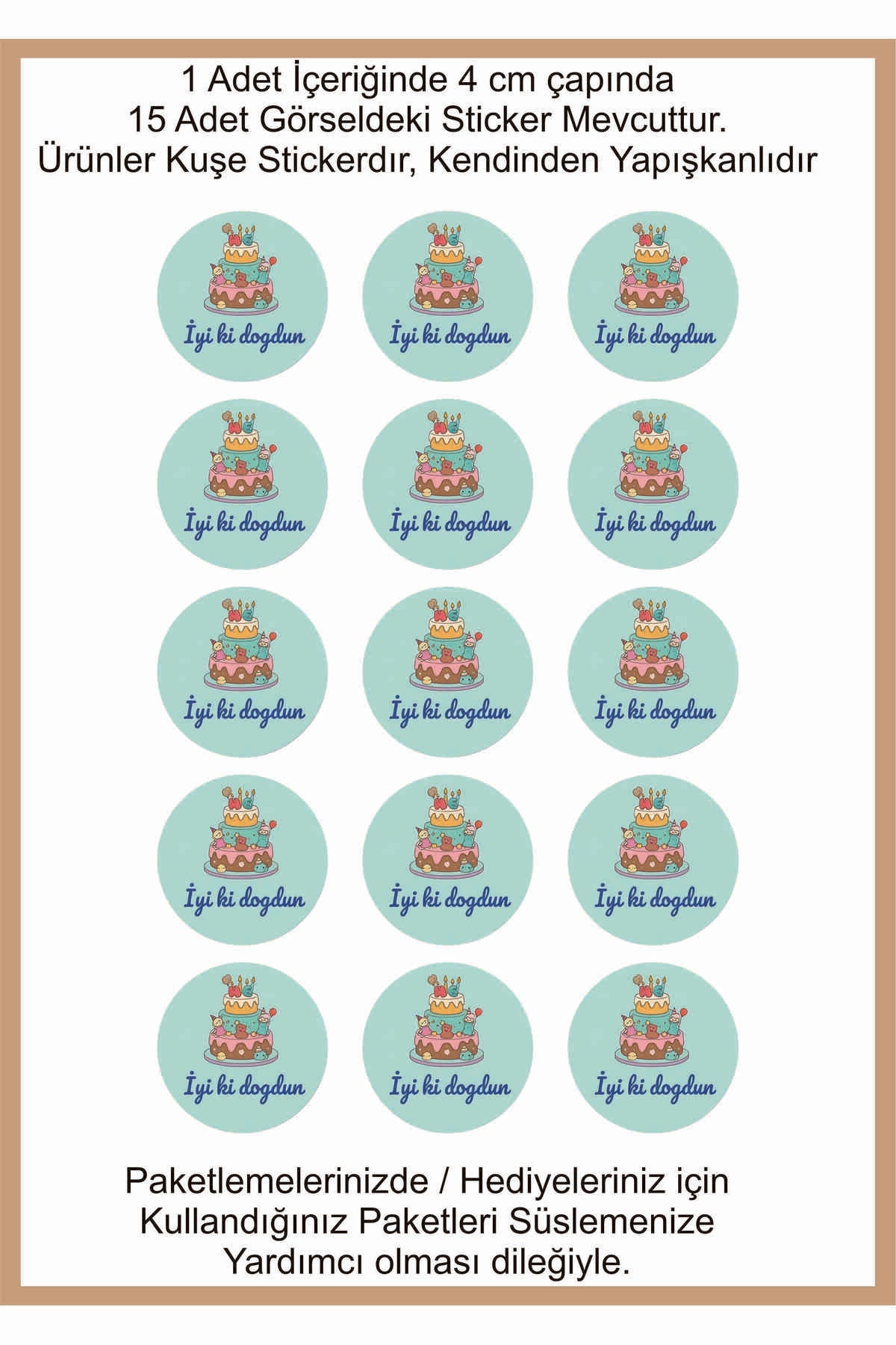 Doğum Günü tebrik sticker seti, 4x4 cm 15 adet Etiket seti