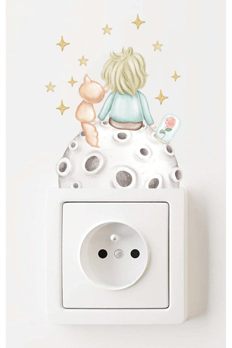 -Priz- Pastel Retro Bir Küçük Prens Masalı Çocuk Odası Priz Sticker Seti