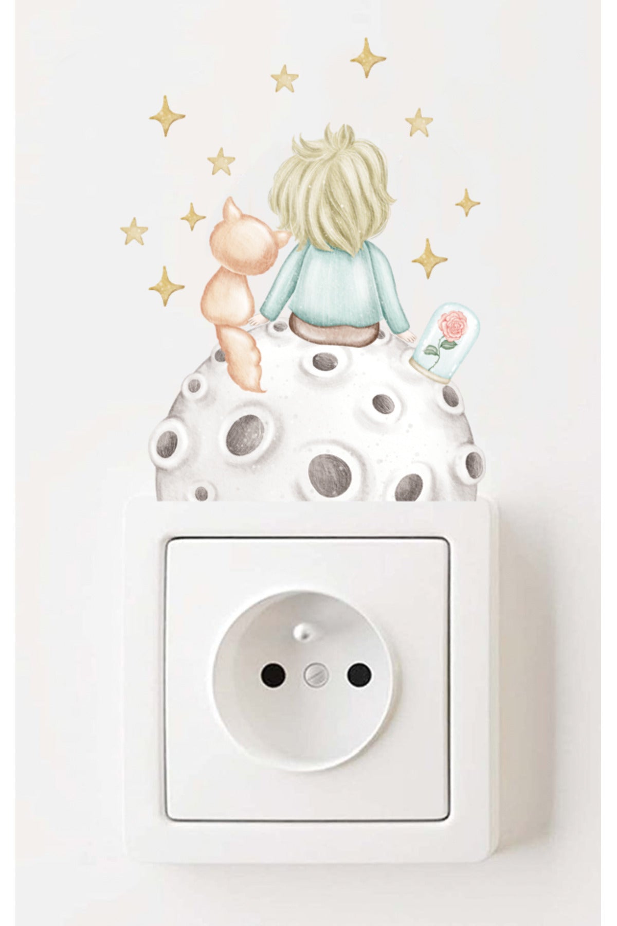 -Priz- Pastel Retro Bir Küçük Prens Masalı Çocuk Odası Priz Sticker Seti