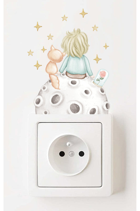 -Priz- Pastel Retro Bir Küçük Prens Masalı Çocuk Odası Priz Sticker Seti