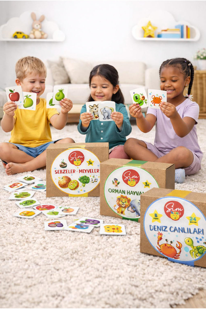 Sim Kids 3lü set 90 parça Eşleştirme Kartları Çocuk Aktivite oyun kartları