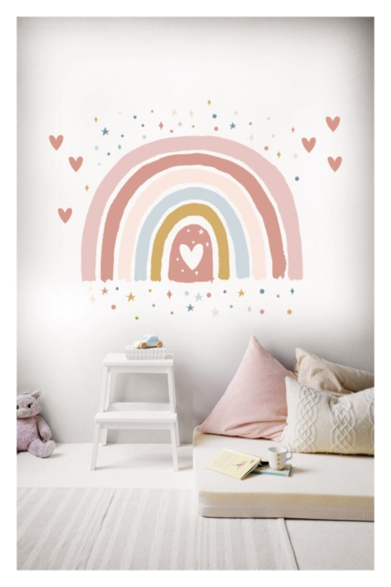 Soft Renkli Puantiye Yıldız Kalpler Ve Gökkuşağı Çocuk Odası Duvar Sticker
