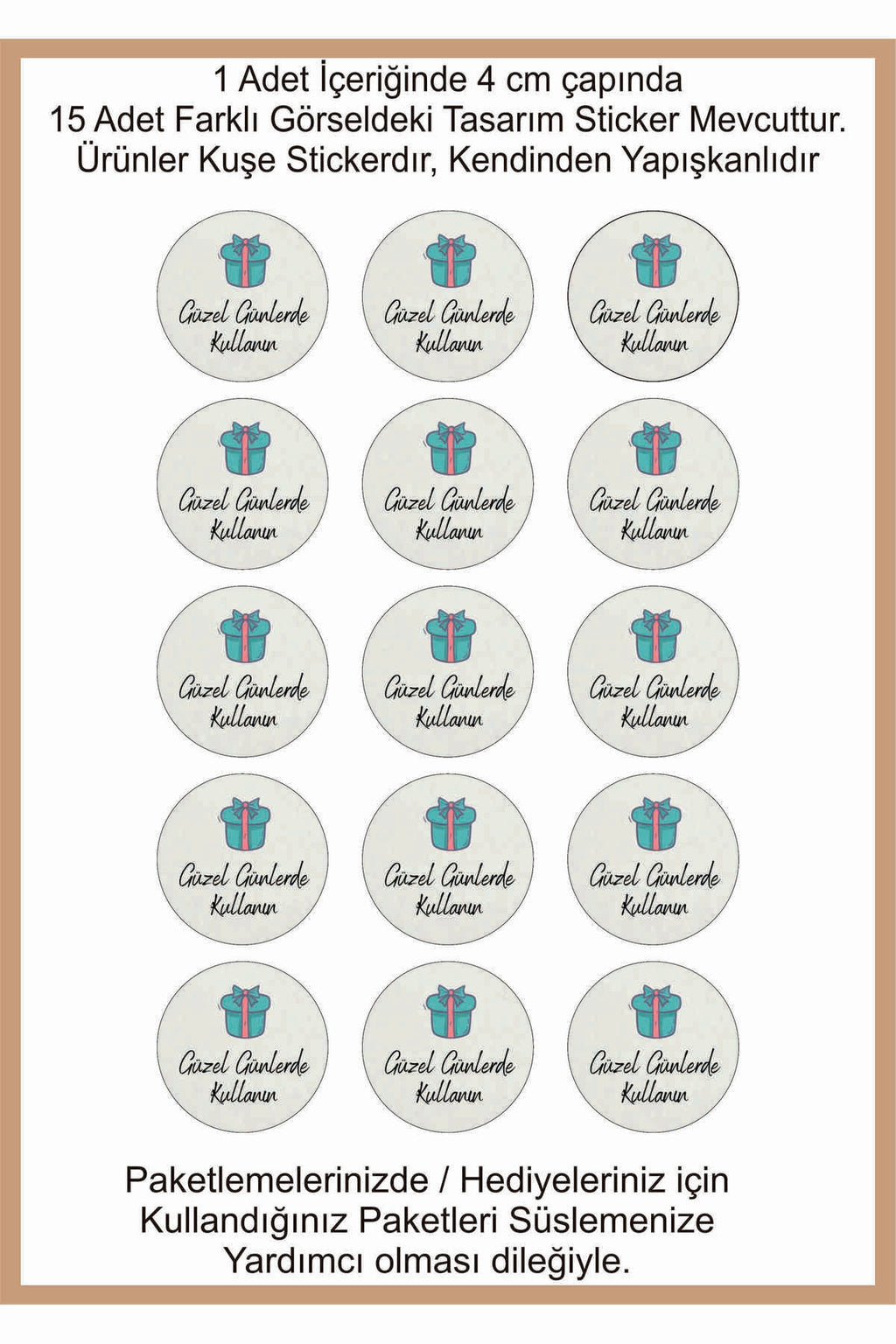 Paketlemeye özel 30 adet sticker, (farklı trend modeller ile mağazamızda kampanyalı olarak satışta)