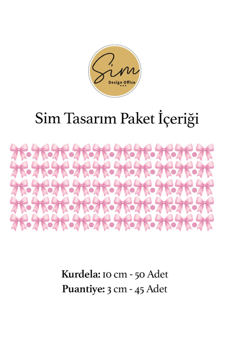 Pembe Renk Soft Kurdele Çocuk Odası Dekoratif Duvar Sticker Seti