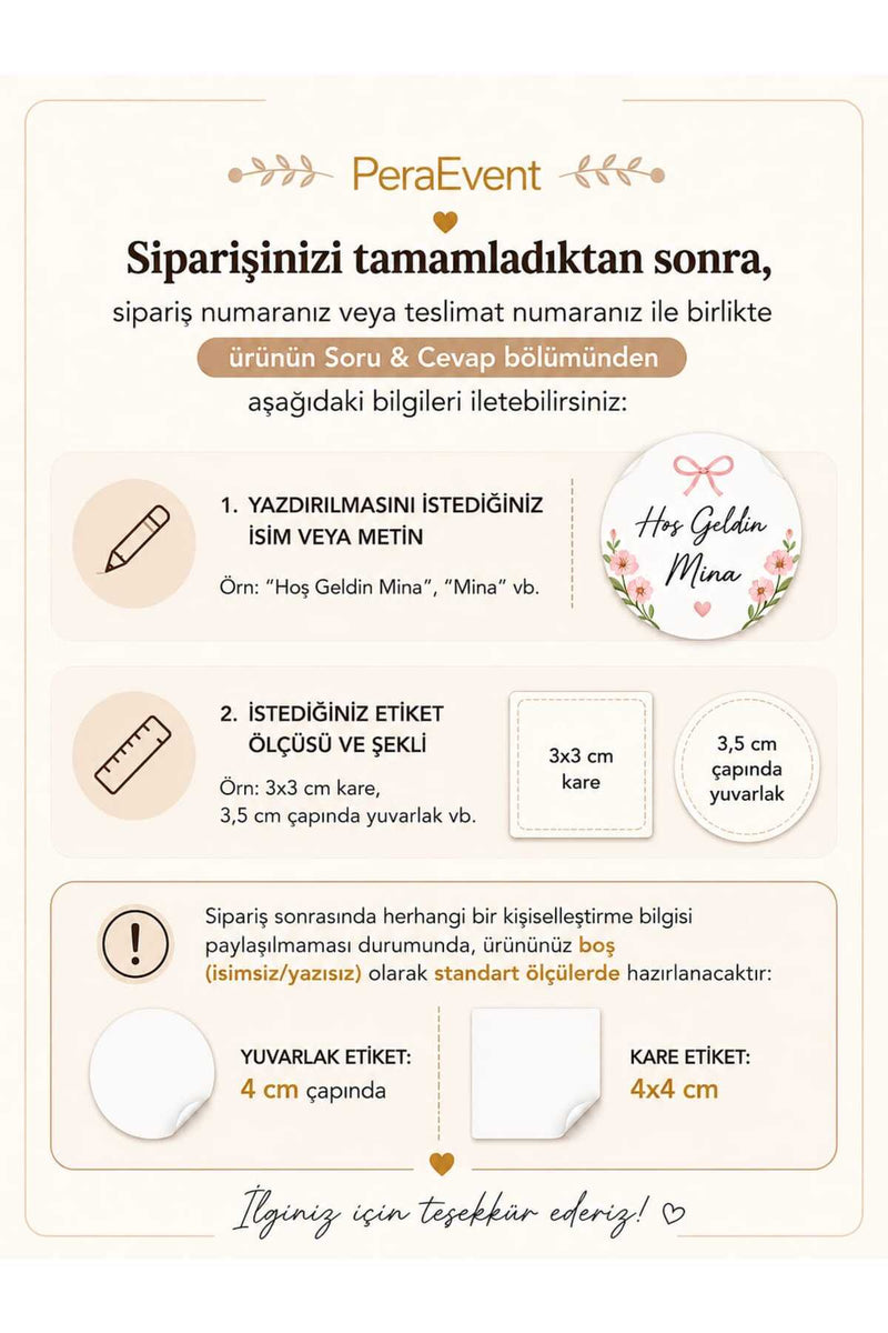 İsme Özel Yuvarlak Bebek Etiket/sticker 4 Cm 70 Adet