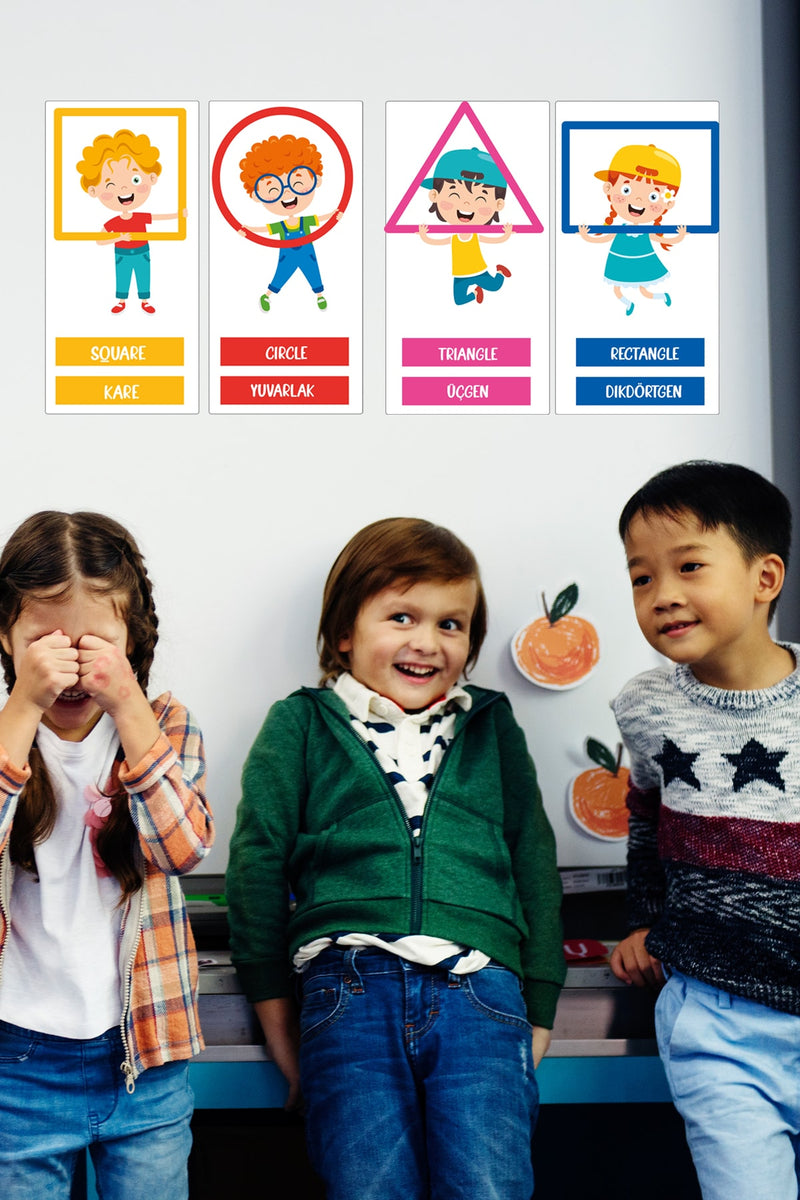Şekiller Tema 4lü set Okul Kreş Eğitici Duvar Sticker Seti